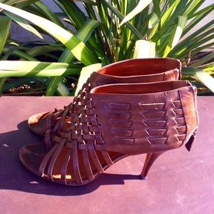 GIVENCHY Brown Leather Braided Cage Ankle Bootie Sandal Heels size 39